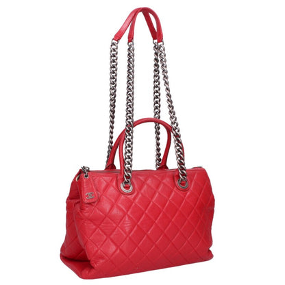 CHANEL Matelasse Lambskin Chain Handbag Red Size ONE SIZE