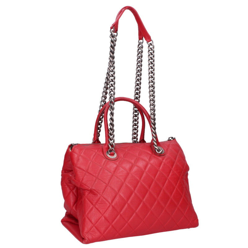 CHANEL Matelasse Lambskin Chain Handbag Red Size ONE SIZE