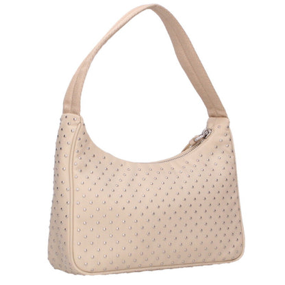 PRADA 1BC515 Re-Nylon Studded Handbag Beige Size ONE SIZE