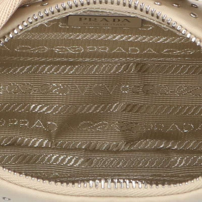 PRADA 1BC515 Re-Nylon Studded Handbag Beige Size ONE SIZE