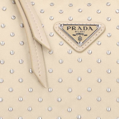 PRADA 1BC515 Re-Nylon Studded Handbag Beige Size ONE SIZE