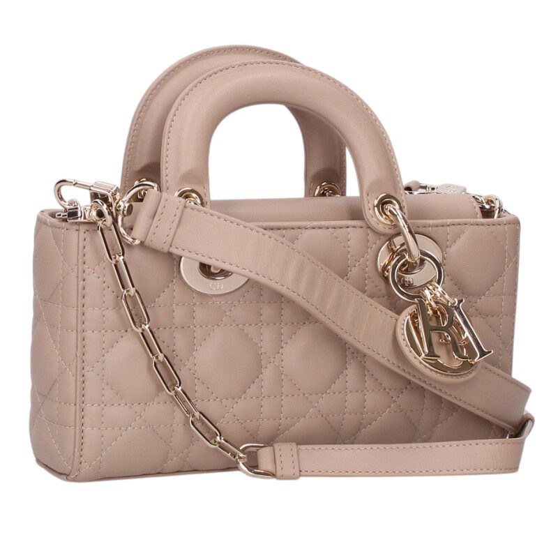DIOR Lady D-Joy Cannage Lambskin Handbag Beige Size ONE SIZE