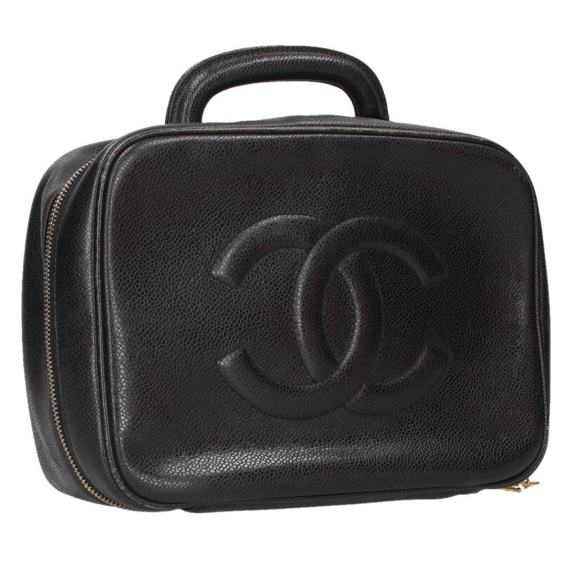CHANEL CC Caviar Skin 2-Way Vanity Bag Black Size ONE SIZE