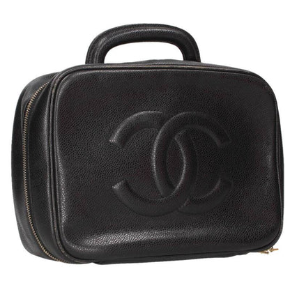 CHANEL CC Caviar Skin 2-Way Vanity Bag Black Size ONE SIZE
