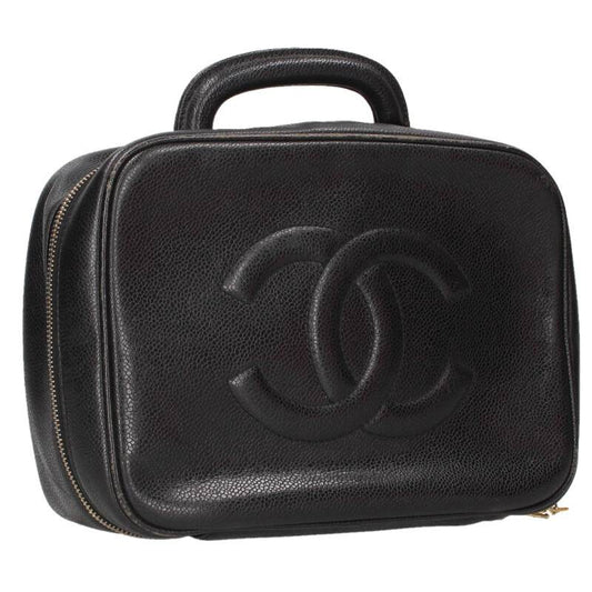CHANEL CC Caviar Skin 2-Way Vanity Bag Black Size ONE SIZE