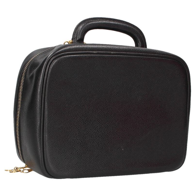 CHANEL CC Caviar Skin 2-Way Vanity Bag Black Size ONE SIZE