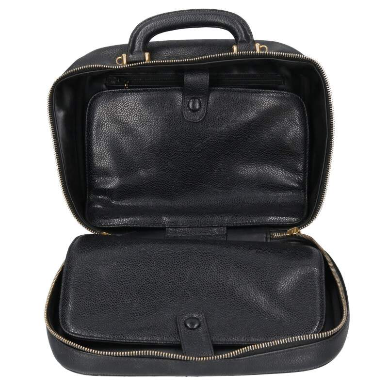 CHANEL CC Caviar Skin 2-Way Vanity Bag Black Size ONE SIZE
