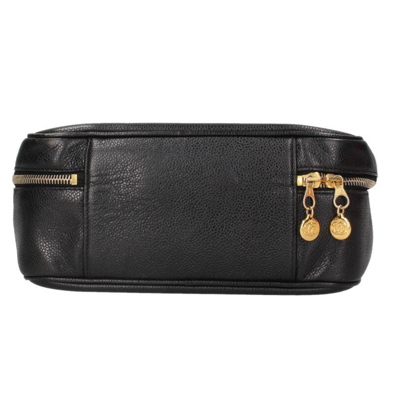 CHANEL CC Caviar Skin 2-Way Vanity Bag Black Size ONE SIZE