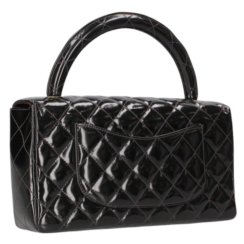 CHANEL Top Handle Leather Handbag Black & Gold Size ONE SIZE