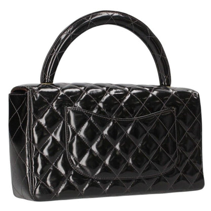 CHANEL Top Handle Leather Handbag Black & Gold Size ONE SIZE