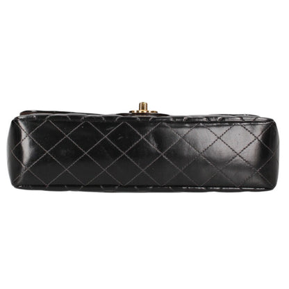 CHANEL Top Handle Leather Handbag Black & Gold Size ONE SIZE