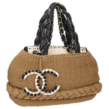 CHANEL Coco Country Raffia Charm Handbag Beige Size ONE SIZE