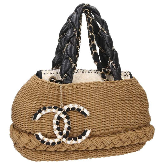 CHANEL Coco Country Raffia Charm Handbag Beige Size ONE SIZE
