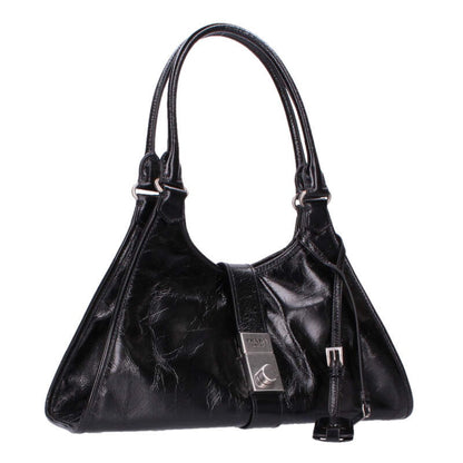 PRADA 1BG563 Medium Leather Hobo Handbag Black Size ONE SIZE