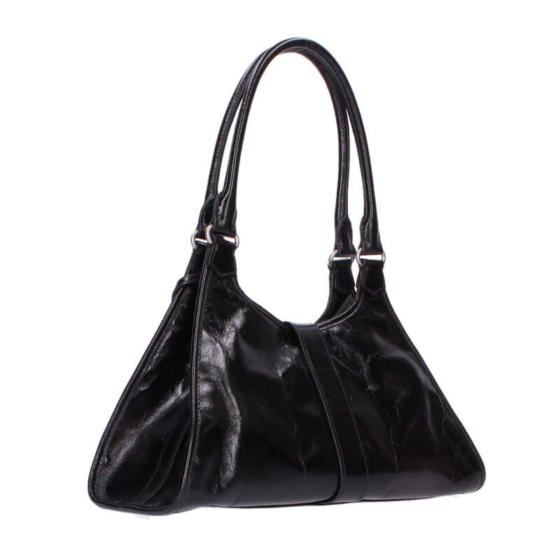 PRADA 1BG563 Medium Leather Hobo Handbag Black Size ONE SIZE