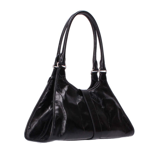 PRADA 1BG563 Medium Leather Hobo Handbag Black Size ONE SIZE