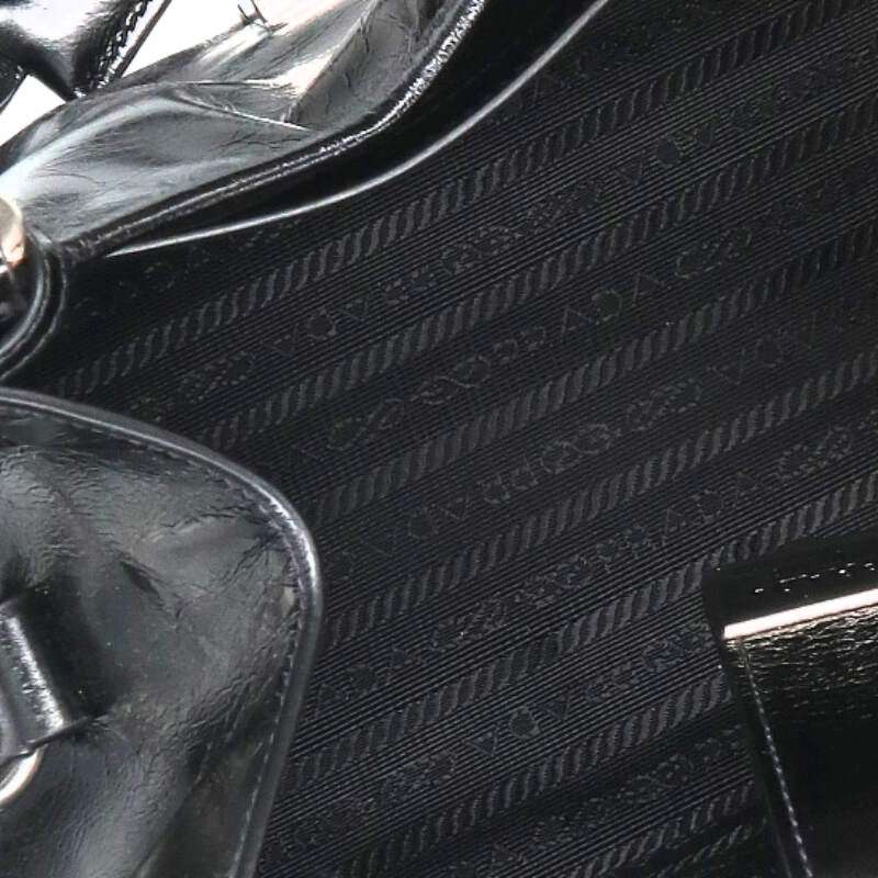 PRADA 1BG563 Medium Leather Hobo Handbag Black Size ONE SIZE