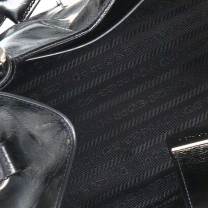 PRADA 1BG563 Medium Leather Hobo Handbag Black Size ONE SIZE