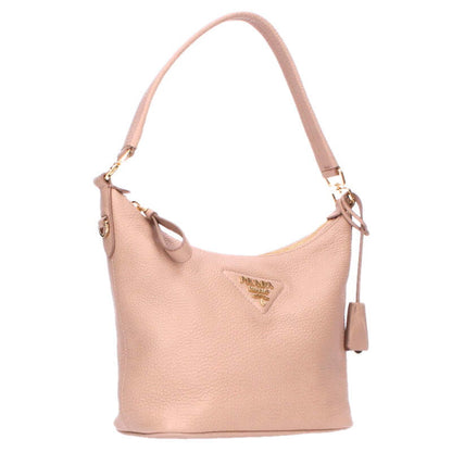 PRADA 1BC278 Logo Leather Handbag Beige Size ONE SIZE