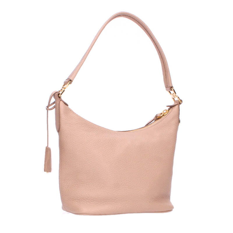 PRADA 1BC278 Logo Leather Handbag Beige Size ONE SIZE