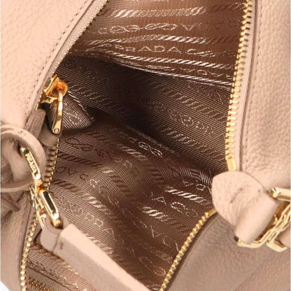 PRADA 1BC278 Logo Leather Handbag Beige Size ONE SIZE