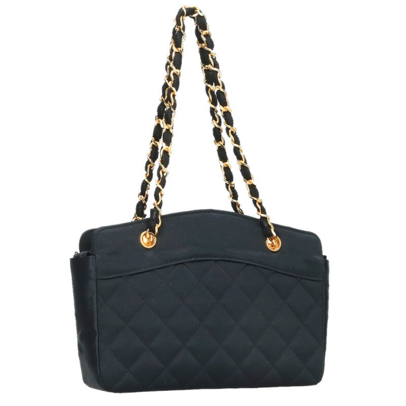 CHANEL Satin Chain Handbag Black Size ONE SIZE