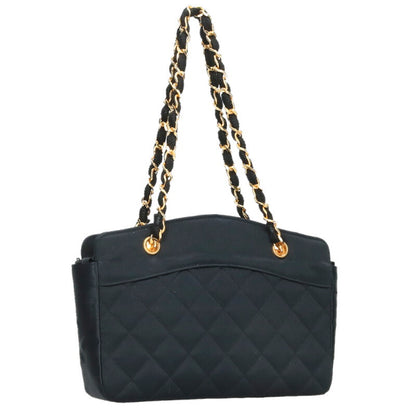 CHANEL Satin Chain Handbag Black Size ONE SIZE
