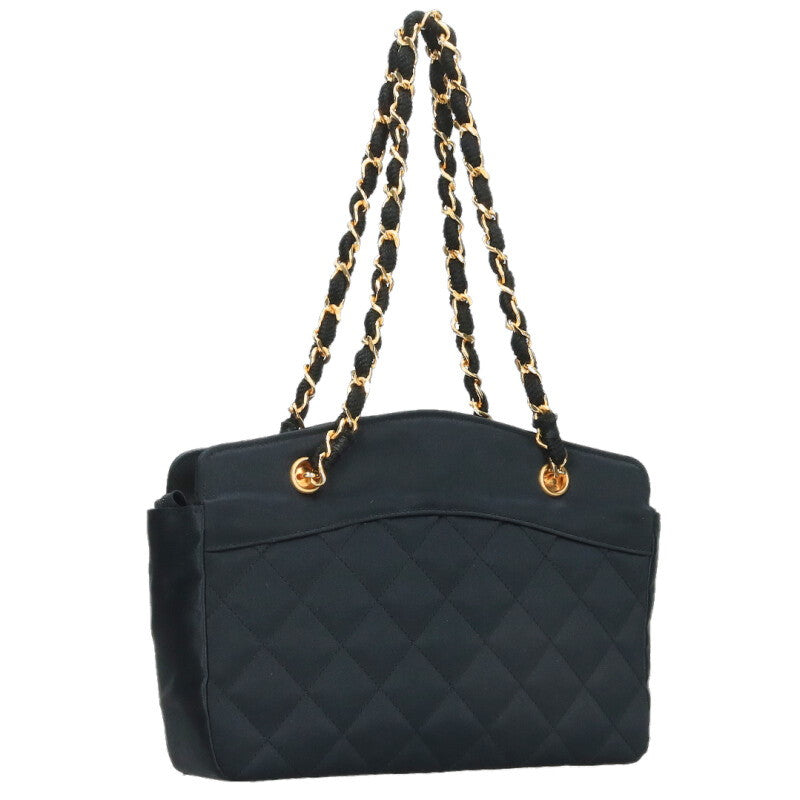 CHANEL Satin Chain Handbag Black Size ONE SIZE
