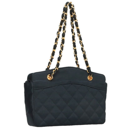 CHANEL Satin Chain Handbag Black Size ONE SIZE