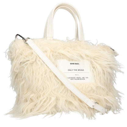 DIESEL Fur Trim Shoulder Handbag White Size ONE SIZE