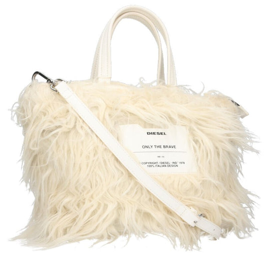 DIESEL Fur Trim Shoulder Handbag White Size ONE SIZE