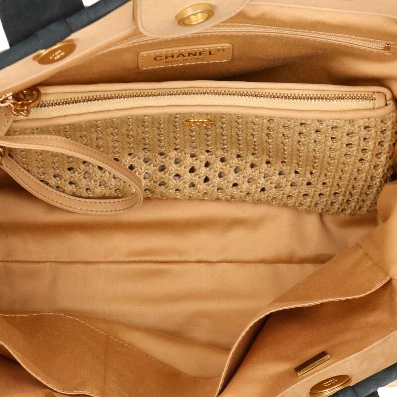 CHANEL Deauville Straw Handbag Beige/Black Size ONE SIZE