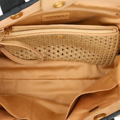 CHANEL Deauville Straw Handbag Beige/Black Size ONE SIZE