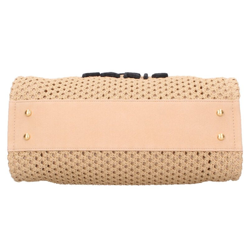 CHANEL Deauville Straw Handbag Beige/Black Size ONE SIZE