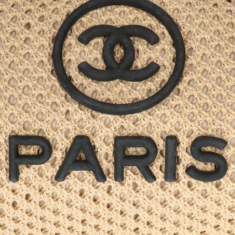 CHANEL Deauville Straw Handbag Beige/Black Size ONE SIZE