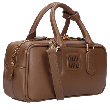 miumiu 26SS Arcady Leather Handbag Brown Size ONE SIZE