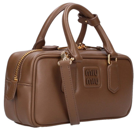 miumiu 26SS Arcady Leather Handbag Brown Size ONE SIZE