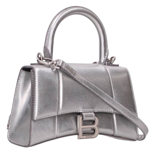 BALENCIAGA Hourglass XS 2-Way Handbag Silver Size XS