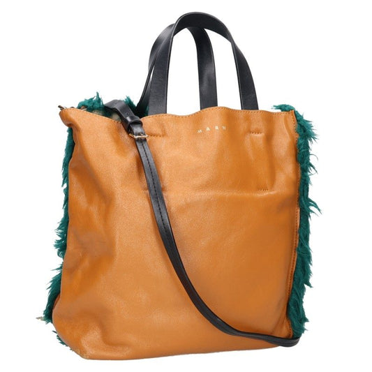 MARNI Fur Handbag Orange/Green Size ONE SIZE