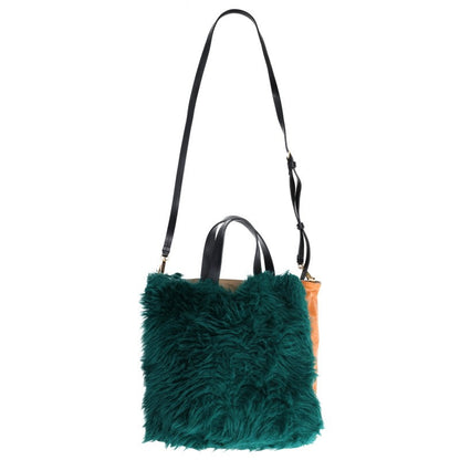 MARNI Fur Handbag Orange/Green Size ONE SIZE