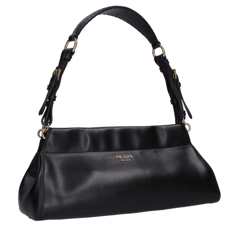 PRADA Logo Leather Handbag Black Size ONE SIZE