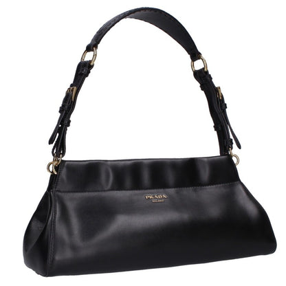 PRADA Logo Leather Handbag Black Size ONE SIZE