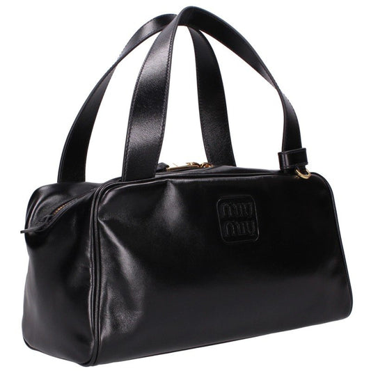miumiu Top Handle Leather Handbag Black Size ONE SIZE