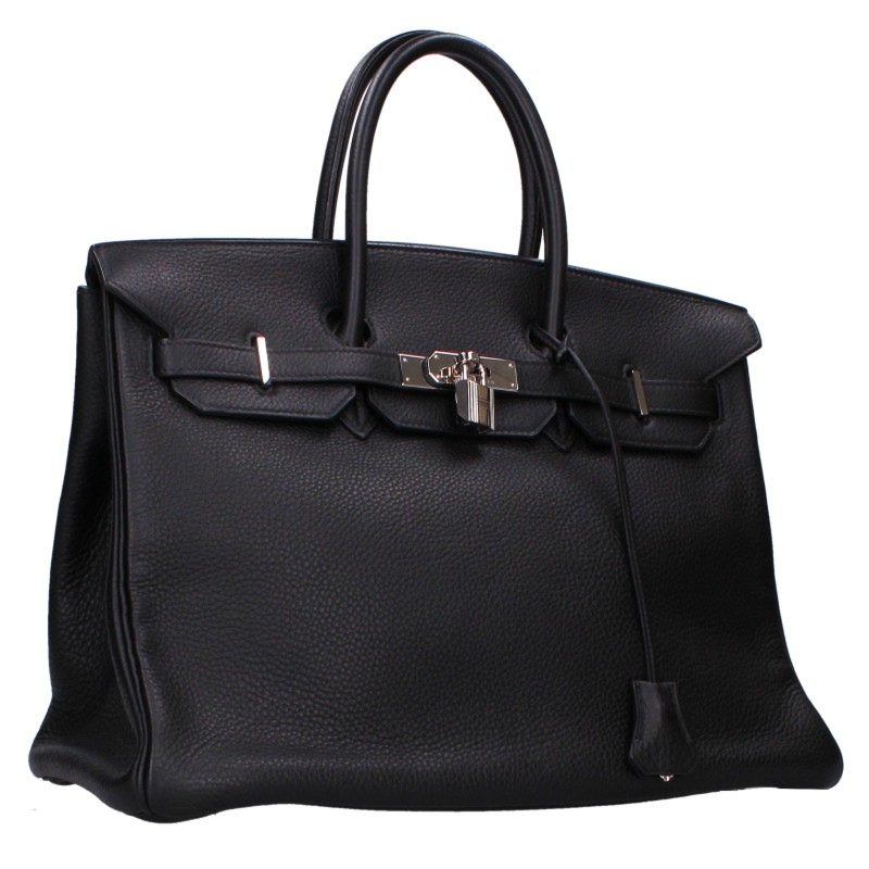 HERMES Birkin 35 Togo Handle Bag Black Silver