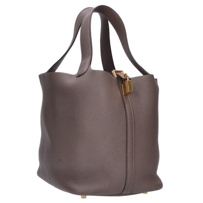 HERMES Picotin Lock MM Taurillon Bag Gray/Gold Size MM