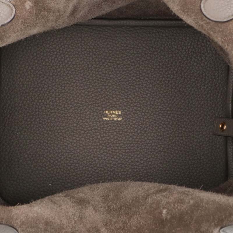 HERMES Picotin Lock MM Taurillon Bag Gray/Gold Size MM