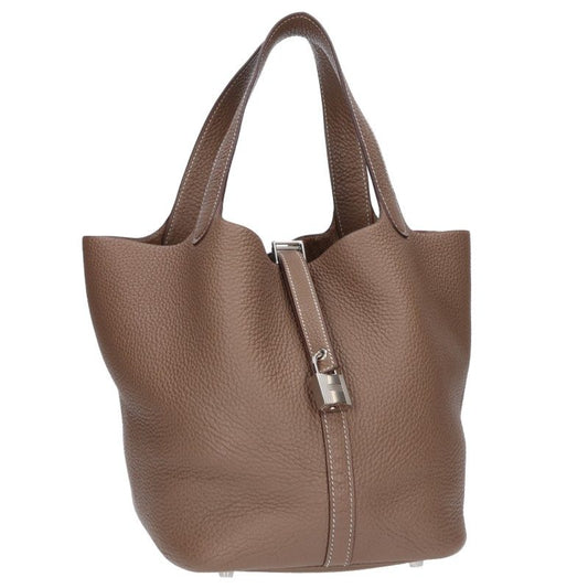 HERMES Picotin Lock MM Taurillon Clemence Bag Etoupe Size MM