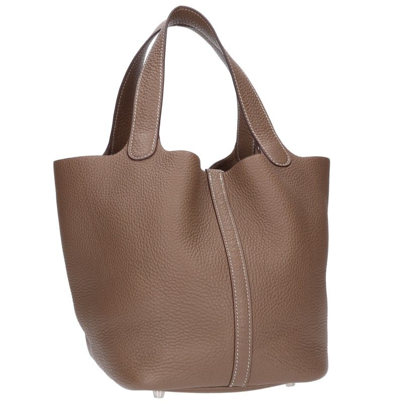 HERMES Picotin Lock MM Taurillon Clemence Bag Etoupe Size MM
