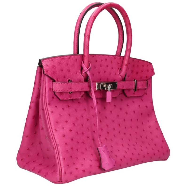 HERMES Birkin 30 Ostrich Handle Bag Pink