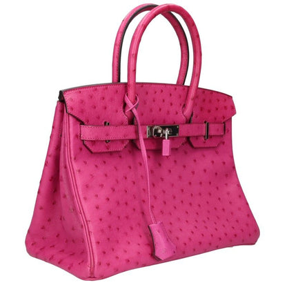 HERMES Birkin 30 Ostrich Handle Bag Pink